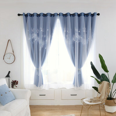 

100200cm Musical Note Patterns Punching High Shading Double Layers Hollowing Curtains for Home Sleeping Room Living Room