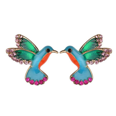 

Women Girl Bird Shaped Rhinestone Decor Earrings Ear Studs Animal Metal Plating Earrings Beautiful Jewerly