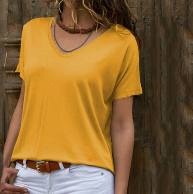 

Starmoon Women Fashion Solid Loose V-Neck Short Sleeve Casual Top Blouse T-Shirt