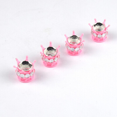 

Tailored 4Pcs Chrome Pink Crown Bling Diamond TireWheel Stem Caps Car Truck