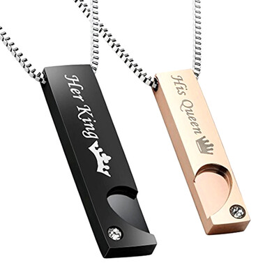

Her King HisHer Queen HisHer Titanium Steel Fashion Mini Couple Pendant Necklace Set Couples Gift for Lover Valentine