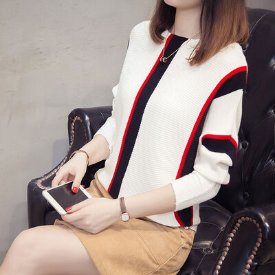 

Sweater women 2018 autumn&winter new Korean version of striped pullover knitted sweater loose show thin&thick base sweater