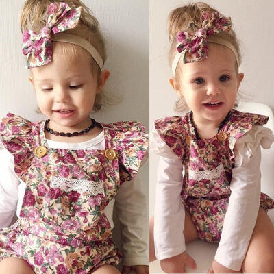 

Newborn Kid Baby Girl Floral Lace Clothes Romper Bodysuit Headband Outfit Set