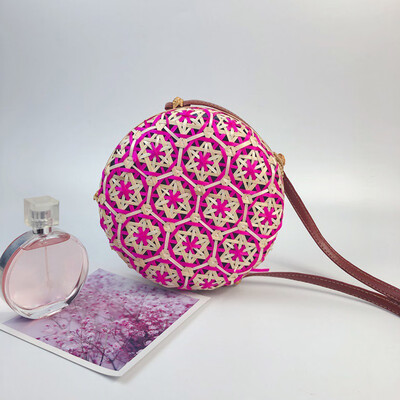 

Tailored Circle Handwoven Bali Round Retro Rattan Straw Beach Multicolor Bag Crossbody