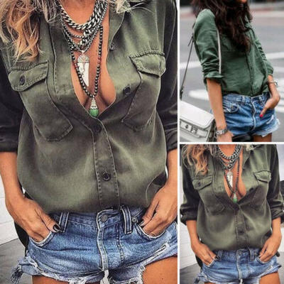 

Women Lady Girls Work Office Loose Long Sleeve Work Shirt Blouse Tops Dress US