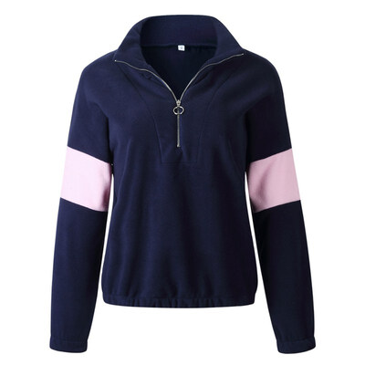 

Women Fashion Colorblock Zipper Sweatshirt Womens Long Sleeve High Collar Sweatshirt sudadera mujer Autumn Casual Pullover Tops