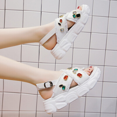 

European Station Summer Womens Shoes colored diamond Platform Shoes Fashion Leisure Sandals Leisure Port Wind Heavy Industry Sand