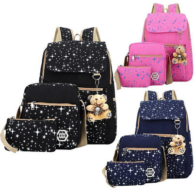 

Women Bags Backpack Girl School 3PCS Shoulder Bag Rucksack Canvas Travel Bags