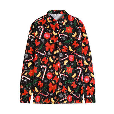 

Mens Long Sleeve Floral Shirts Printed Christmas Button Down T-shirts