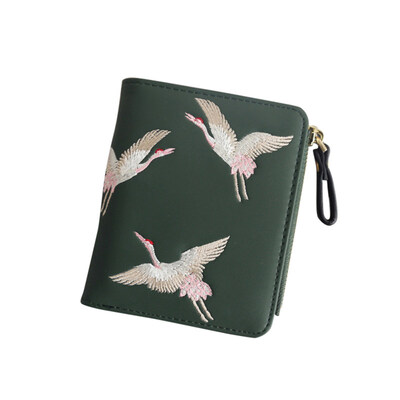 

Swan Embroidery Bifold Coin Purse Card Cash Holder Women Faux Leather Wallet