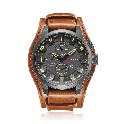 

Curren Men Sport Quartz Watch Fashion Calendar Watches Big Dial Leather Strap Wristwatch