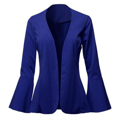 

Toponeto Womens Fashion Casual Solid Collarless Bell Sleeve Open Blazer
