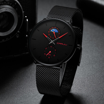 

Gobestart Mens Simple Casual Quartz Watch Waterproof Black Stainless Steel Mesh Strap