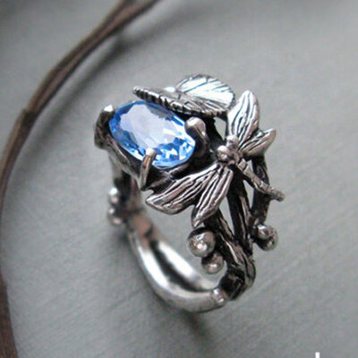 

Dragonfly Leaf Ring Unique Silver Color Women Ring with Blue AAA Zircon Jewelry Size 6-10 Free Shipping