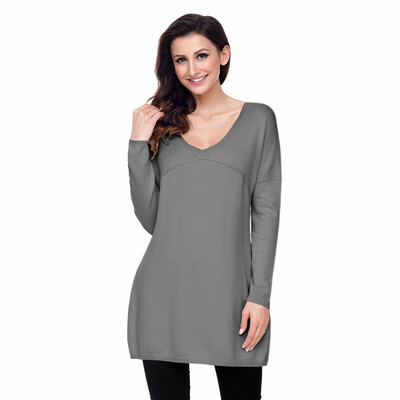 

V-neck long-sleeved long-sleeved casual knit sweater