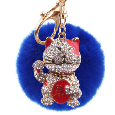 

New lucky cat hair ball key chain inlaid color diamond three-dimensional bag pendant car decoration