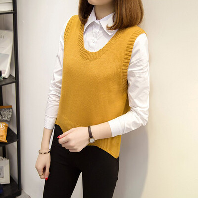 

Fashion Autumn Women Loose Sleeveless V-neck Sweater Vest Short Pullover Sweater Vest