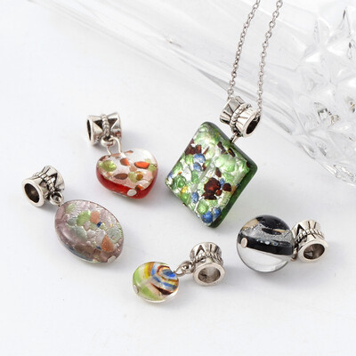 

Handmade Silver Foil Millefiori Lampwork European Dangle Beads with Tibetan Style Antique Silver Alloy Findings Mixed Color
