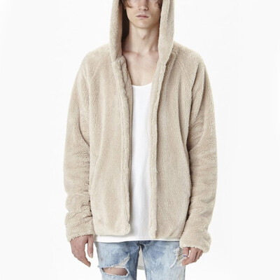 

Men Solid Warm Hooded Open Front Plus Size Autumn Winter Fluffy Cardigan Coats