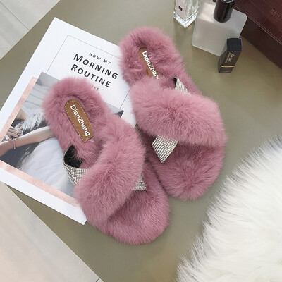 

Fur sole slippers Women wear Korean version flat sole cross-slipper fashion wool shoes in autumn&winter