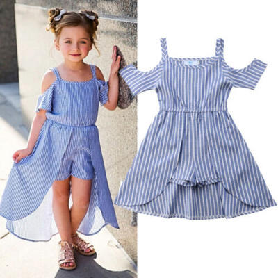 

Canis Lovely Kids Baby Girls Striped Off Shoulder Romper Dress Outfits Clothes