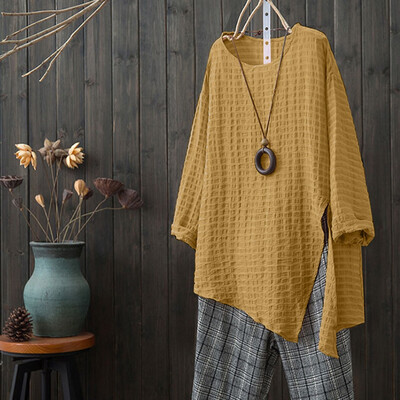 

Starmoon Womens Long Sleeve Round Neck Irregular Hem Oversize Blouse Tops Shirts