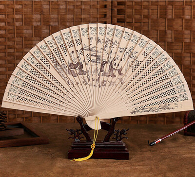 

Siaonvr Chinese Traditional Hollow Fan Wooden Hand Made Exquisite Folding Wedding Gift
