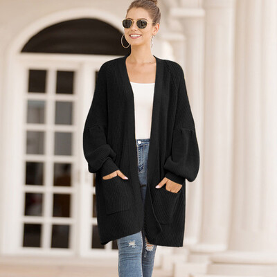 

Tailored Women Casual Long Sleeve Knitted Sweater Pockets Long Cardigan Top Coat Outwear
