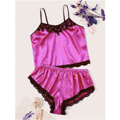 

Women Satin Lace Sleepwear Babydoll Lingerie Nightwear Short Pjs Pyjamas Set Hot