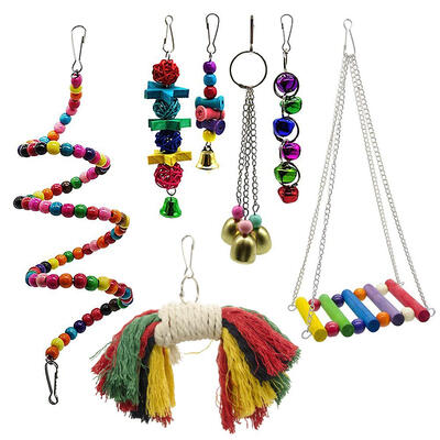 

7pcs Parrot Toys Bird Chew Bite Climb Swing Bells String Rattan Ball Toy