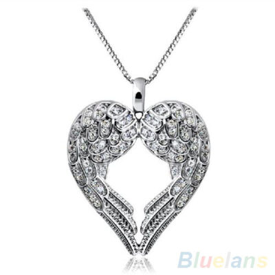 

Women 925 Silver Plated Delicate Angle Wing Heart Love Pendant Chain Necklace