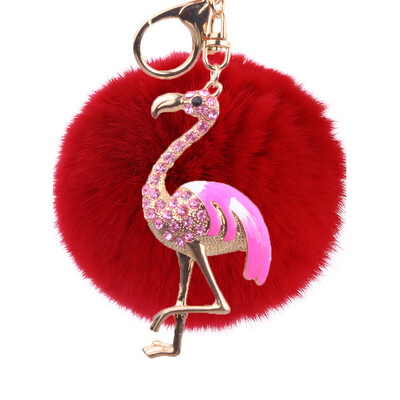 

Flamingo Keychain Rex Rabbit Fur Ball Exquisite Accessories Car Keychain