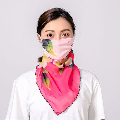 

19 summer sun protection neck chiffon mask female flowers antique elegant printing breathable mask square towel factory direct sales