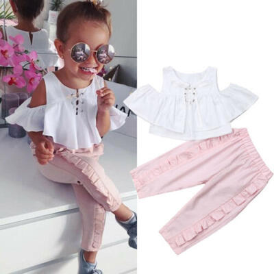 

Toddler Kids Baby Girl Clothes Ruffle Tops T-Shirt Long Pants Summer Outfits Set