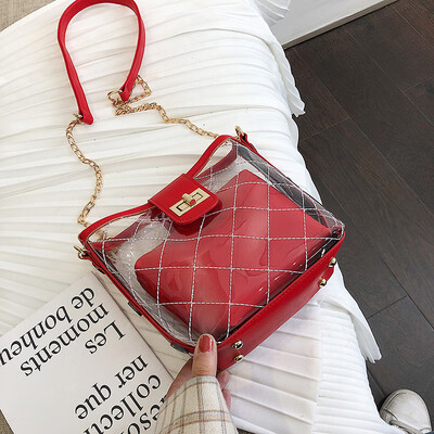 

Qiao Bani 2019 new Korean chic fashion transparent letter bag slant diagonal cross fashion handbags a generation