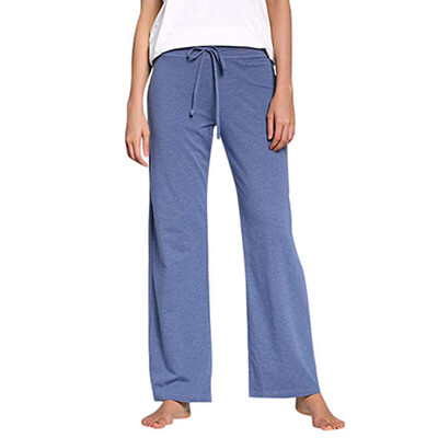Women Casual Pants Straight Loose Elastic Mid Rise Solid Long Wide Leg Trousers