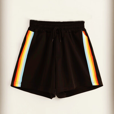 

ROPALIA Summer Women Rainbow Casual Short Pants Street Women All-match Loose Solid Soft Cotton Casual Female Stretch Shorts