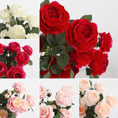 

Vivid Create Romantic Atmosphere 3 Heads Fake Peony Flower Wedding Artificial Silk