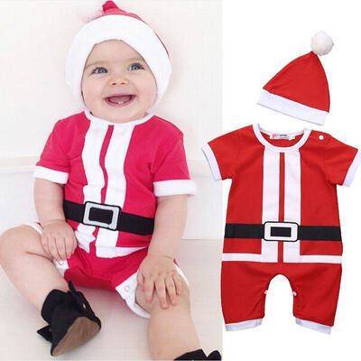 

Baby Boys Girls Belt Outfits Xmas Santa Claus Suit Kid Clothes Toddlers Costume