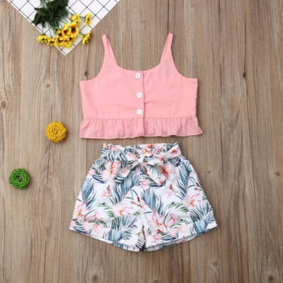 

US Infant Baby Girl Clothes Sleeveless Vest TopsFlower Shorts Pants Outfit Set