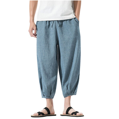 

Gobestart Summer Men Casual Harem Pants Jogger Pants Fitness Trousers Linen Loose Pants