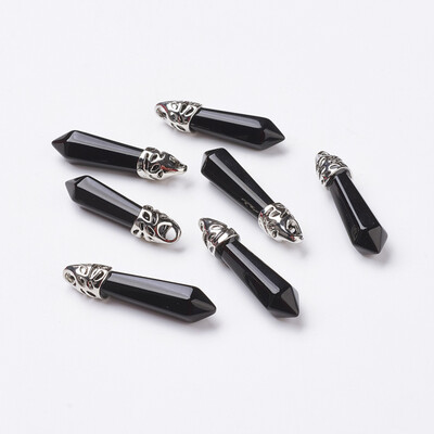 

Natural Obsidian Pendants with Platinum Tone Alloy Findings Bullet 3340x89x89mm Hole 3x4mm