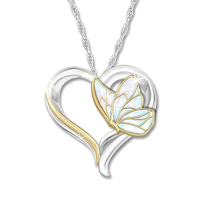 

Butterfly Pendant Solid Sterling Silver Pendant With 18-Carat Gold-Plating Inlay Butterfly Within The Heart Necklace