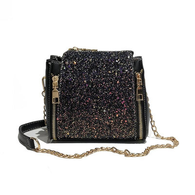 

New Fashion Women Sequined Crossbody Bag PU Leather Chain Mini Messenger Shoulder Bag Glitter Handbag