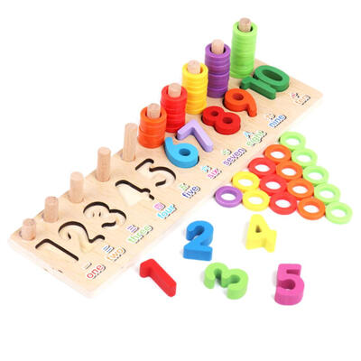 

Kid Wood Montessori Numbers Count Shape Match Educational Teaching Math Toy