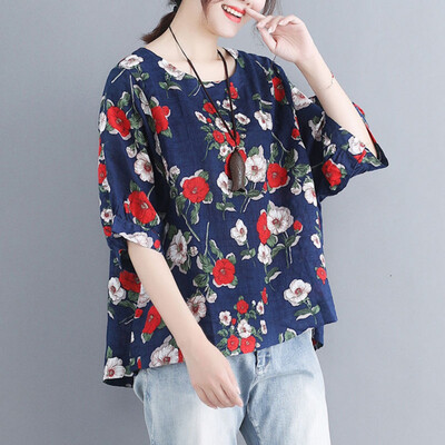 

New Fashion Women Tops And Blouses Short Sleeve O Neck Floral Print Casual Office Work Lady Chiffon Plus Size Shirts Blusas