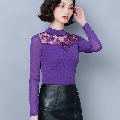 

Tailored Fashion Women Ladies Lace Crochet Hollow Long Sleeve Mesh T Shirt Blouse Top