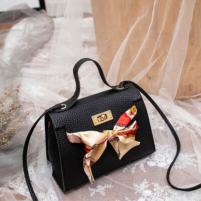 

New Simple Fashion Silk Band Bow Lock Scarf Chain Small Square Bag Luxury Bag Handbag For Women