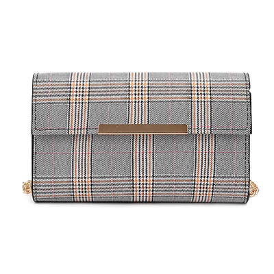 

Elegant Plaid Flap Clutch Women PU Leather Shoulder Messenger Chain Bags