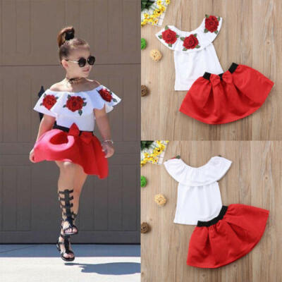 

Fashion Summer Off Shoulder Tops Baby Kids Girls Party Dress Mini Skirts Outfits